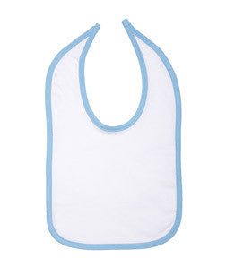 1004 Rabbit Skins Infant Jersey Contrast Trim Closure Bib White/ Light Blue