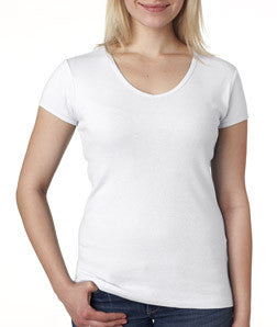 1005 Bella+Canvas Ladies' Baby Rib Short-Sleeve V-Neck Tee White