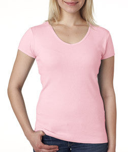 1005 Bella+Canvas Ladies' Baby Rib Short-Sleeve V-Neck Tee Pink