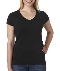 1005 Bella+Canvas Ladies' Baby Rib Short-Sleeve V-Neck Tee Black