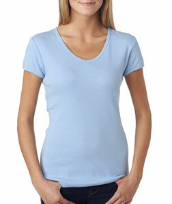 1005 Bella+Canvas Ladies' Baby Rib Short-Sleeve V-Neck Tee Baby Blue