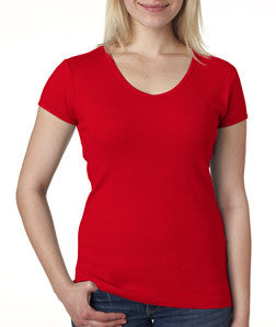 1005 Bella+Canvas Ladies' Baby Rib Short-Sleeve V-Neck Tee Red