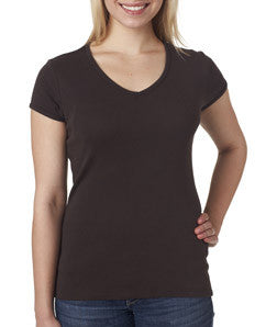 1005 Bella+Canvas Ladies' Baby Rib Short-Sleeve V-Neck Tee Chocolate