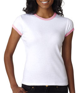 1007 Bella+Canvas Ladies' Baby Rib Short-Sleeve Ringer Tee White/ Pink
