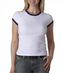 1007 Bella+Canvas Ladies' Baby Rib Short-Sleeve Ringer Tee White/ Navy