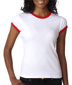 1007 Bella+Canvas Ladies' Baby Rib Short-Sleeve Ringer Tee White/ Red