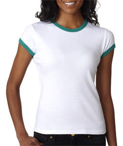 1007 Bella+Canvas Ladies' Baby Rib Short-Sleeve Ringer Tee White/ Kelly