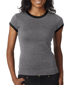 1007 Bella+Canvas Ladies' Baby Rib Short-Sleeve Ringer Tee Deep Heather/ Black