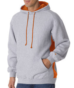 1250 Badger Adult Cross-Grain Colorblock Blended Hooded Fleece Oxford/ Burnt Orange (60/40)