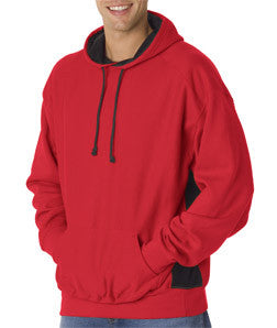 1250 Badger Adult Cross-Grain Colorblock Blended Hooded Fleece Red/ Black