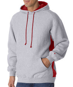 1250 Badger Adult Cross-Grain Colorblock Blended Hooded Fleece Oxford/ Red (60/40)