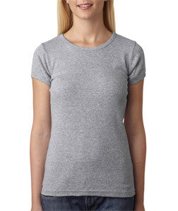 1441 Anvil Ladies' 1X1 Rib Scoop-Neck Tee Heather Grey (90/10)