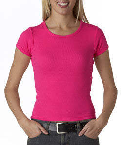 1441 Anvil Ladies' 1X1 Rib Scoop-Neck Tee Hot Pink