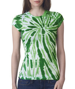 1455 tie dye Juniors' Sublimation-Dyed Poly Tee Dark Green Twist