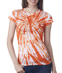 1455 tie dye Juniors' Sublimation-Dyed Poly Tee Orange Twist
