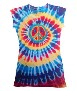 1455 tie dye Juniors' Sublimation-Dyed Poly Tee Peace Rainbow
