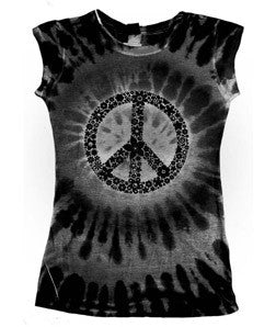1455 tie dye Juniors' Sublimation-Dyed Poly Tee Peace Black