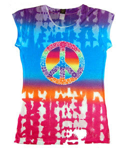 1455 tie dye Juniors' Sublimation-Dyed Poly Tee Peace Multi