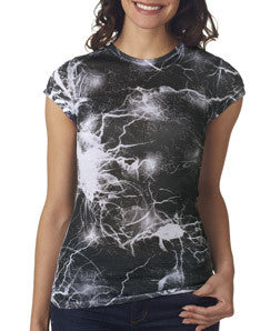 1455 tie dye Juniors' Sublimation-Dyed Poly Tee Static Black 681