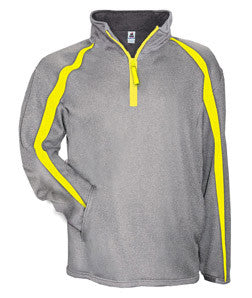 1481 Badger Adult Pro Heathered Fleece Fusion ¼ Zip Front Shirt Steel/ Safety Yellow
