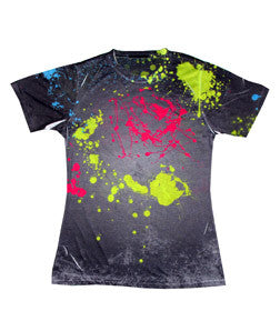1555 tie dye Sublimated Polyester Ladies' Tee Red Lime Splatter 676