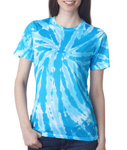 1555 tie dye Sublimated Polyester Ladies' Tee Turquoise Twist