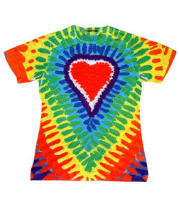 1555 tie dye Sublimated Polyester Ladies' Tee Rainbow Heart 649