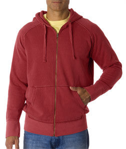 1564 Chouinard Adult Heavyweight Frayed Full-Zip Hooded Sweatshirt Crimson Pgmdye