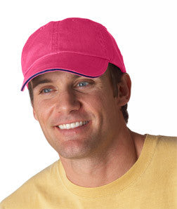 166 Anvil Solid Low-Profile Sandwich Trim Pigment-Dyed Twill Cap Flamingo/ Navy
