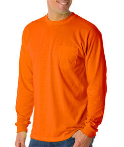 1730 Bayside Adult Long-Sleeve Tee With Pocket Bright Orange