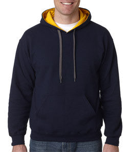 185C00 Gildan Adult Heavy BlendContrast Hooded Sweatshirt Navy/ Gold