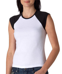 2020 Bella+Canvas Ladies' Baby Rib Cap-Sleeve Contrast Raglan Tee White/ Black