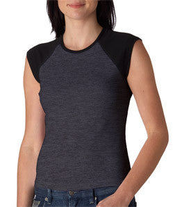 2020 Bella+Canvas Ladies' Baby Rib Cap-Sleeve Contrast Raglan Tee Deep Heather/ Black
