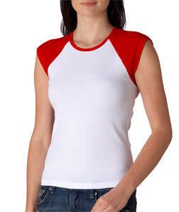 2020 Bella+Canvas Ladies' Baby Rib Cap-Sleeve Contrast Raglan Tee White/ Red