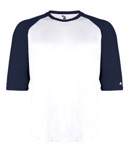 2133 Badger Youth Performance 3/4 Raglan-Sleeve Baseball Undershirt White/ Navy