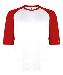 2133 Badger Youth Performance 3/4 Raglan-Sleeve Baseball Undershirt White/ Red