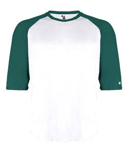 2133 Badger Youth Performance 3/4 Raglan-Sleeve Baseball Undershirt White/ Forest Green