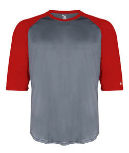 2133 Badger Youth Performance 3/4 Raglan-Sleeve Baseball Undershirt Graphite/ Red