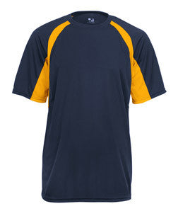 2144 Badger Youth B-Core Two-Tone Hook Performance Tee Navy/ Gold