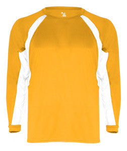 2154 Badger Youth Performance Long-Sleeve Hook Athletic Tee Gold/ White