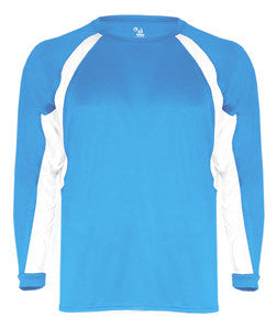 2154 Badger Youth Performance Long-Sleeve Hook Athletic Tee Columbia Blue/ White