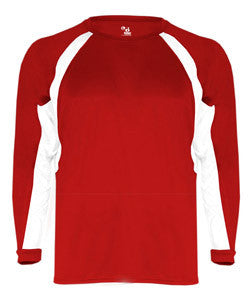 2154 Badger Youth Performance Long-Sleeve Hook Athletic Tee Red/ White