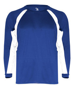 2154 Badger Youth Performance Long-Sleeve Hook Athletic Tee Royal/ White