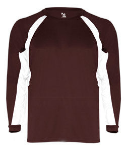2154 Badger Youth Performance Long-Sleeve Hook Athletic Tee Maroon/ White