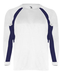 2154 Badger Youth Performance Long-Sleeve Hook Athletic Tee White/ Navy