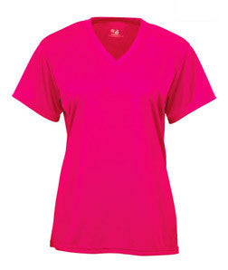 2162 Badger B-Core Girls Performance Solid Color Lap V-Neck Tee Hot Pink