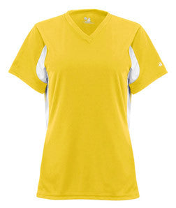 2170 Badger Rally Girls/Youth Athletic V-neck Jersey Gold/ White