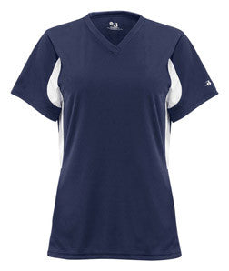2170 Badger Rally Girls/Youth Athletic V-neck Jersey Navy/ White