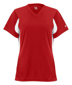 2170 Badger Rally Girls/Youth Athletic V-neck Jersey Red/ White