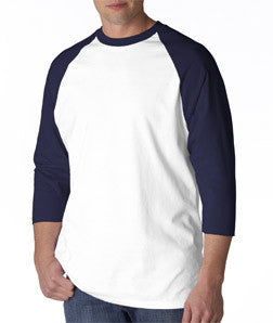 2184 Anvil Adult Cotton Baseball Tee White/ Navy